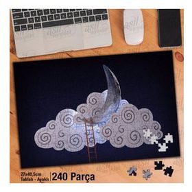 Asil Hobi Gece-Bulut Ve Ay Figürleri-Merdiven Yapboz-Ayak Destekli Çerçeveli 240 Parça Puzzle