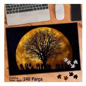 Asil Hobi Gece-Dolunay-Ağaç-Silüet-Manzara Yapboz-Ayak Destekli Çerçeveli 240 Parça Puzzle