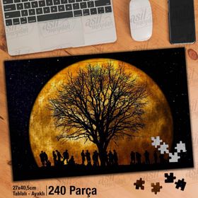 Asil Hobi Gece-Dolunay-Ağaç-Silüet-Manzara Yapboz-Ayak Destekli Çerçeveli 240 Parça Puzzle