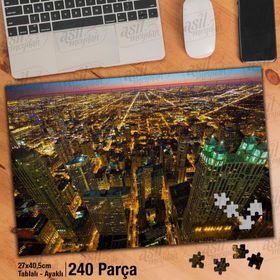 Asil Hobi Gece-Şehir-Chicago-Manzarası Yapboz-Ayak Destekli Çerçeveli 240 Parça Puzzle