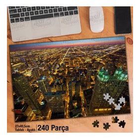 Asil Hobi Gece-Şehir-Chicago-Manzarası Yapboz-Ayak Destekli Çerçeveli 240 Parça Puzzle