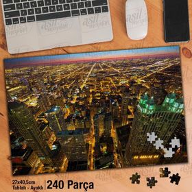 Asil Hobi Gece-Şehir-Chicago-Manzarası Yapboz-Ayak Destekli Çerçeveli 240 Parça Puzzle