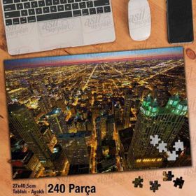Asil Hobi Gece-Şehir-Chicago-Manzarası Yapboz-Ayak Destekli Çerçeveli 240 Parça Puzzle