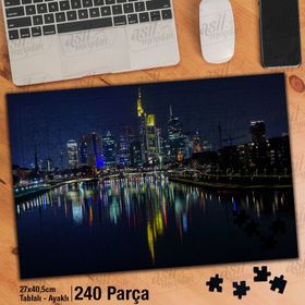 Asil Hobi Gece Şehir Manzarası-Deniz-Yansıma Yapboz-Ayak Destekli Çerçeveli 240 Parça Puzzle