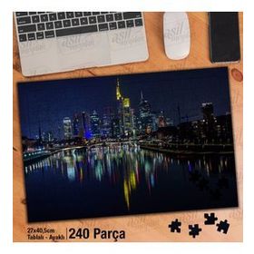 Asil Hobi Gece Şehir Manzarası-Deniz-Yansıma Yapboz-Ayak Destekli Çerçeveli 240 Parça Puzzle