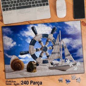 Asil Hobi Gemici Dümeni-Gemi-Yaz-Mavi Yapboz-Ayak Destekli Çerçeveli 240 Parça Puzzle