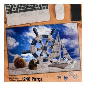 Asil Hobi Gemici Dümeni-Gemi-Yaz-Mavi Yapboz-Ayak Destekli Çerçeveli 240 Parça Puzzle