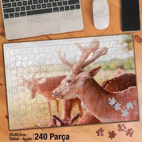 Asil Hobi Geyik Ailesi-Yabani Hayvan-Tabiat Yapboz-Ayak Destekli Çerçeveli 240 Parça Puzzle