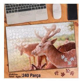 Asil Hobi Geyik Ailesi-Yabani Hayvan-Tabiat Yapboz-Ayak Destekli Çerçeveli 240 Parça Puzzle