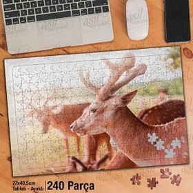 Asil Hobi Geyik Ailesi-Yabani Hayvan-Tabiat Yapboz-Ayak Destekli Çerçeveli 240 Parça Puzzle