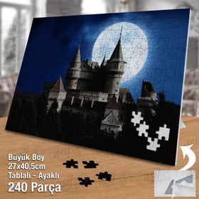 Asil Hobi Gizemli Kale-Dolunay-Gece-Manzara Yapboz-Ayak Destekli Çerçeveli 240 Parça Puzzle