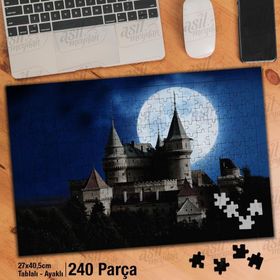 Asil Hobi Gizemli Kale-Dolunay-Gece-Manzara Yapboz-Ayak Destekli Çerçeveli 240 Parça Puzzle