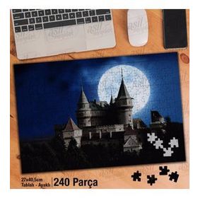 Asil Hobi Gizemli Kale-Dolunay-Gece-Manzara Yapboz-Ayak Destekli Çerçeveli 240 Parça Puzzle