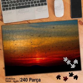 Asil Hobi Göçmen Kuşlar-Gün Batımı-Doğa Yapboz-Ayak Destekli Çerçeveli 240 Parça Puzzle