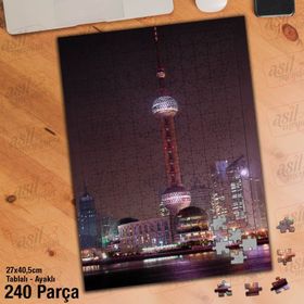 Asil Hobi Gökdelen-Gece-Deniz-Mimari-Manzara Yapboz-Ayak Destekli Çerçeveli 240 Parça Puzzle