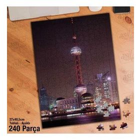 Asil Hobi Gökdelen-Gece-Deniz-Mimari-Manzara Yapboz-Ayak Destekli Çerçeveli 240 Parça Puzzle