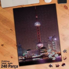 Asil Hobi Gökdelen-Gece-Deniz-Mimari-Manzara Yapboz-Ayak Destekli Çerçeveli 240 Parça Puzzle