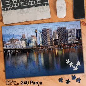 Asil Hobi Gökdelen-Gün Işığı-Deniz-Yansıma Şehir Yapboz-Ayak Destekli Çerçeveli 240 Parça Puzzle