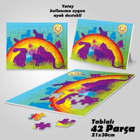 Asil Hobi Gökkuşağı-Sevimli Hayvanlar-Çocuklar İçin Eğitici Yapboz-Ayak Destekli 42 Parça Puzzle