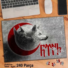 Asil Hobi Göktürkçe-Kurt-Hilal Yapboz-Ayak Destekli Çerçeveli 240 Parça Puzzle