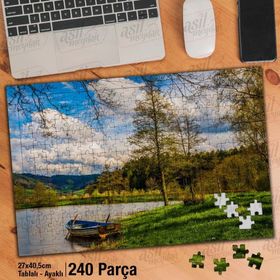 Asil Hobi Gökyüzü-Ağaçlar-Çimen-Kayık-Gölet Yapboz-Ayak Destekli Çerçeveli 240 Parça Puzzle