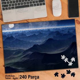 Asil Hobi Gökyüzü-Ay-Dağlar-Sis-Bulut-Doğa Yapboz-Ayak Destekli Çerçeveli 240 Parça Puzzle
