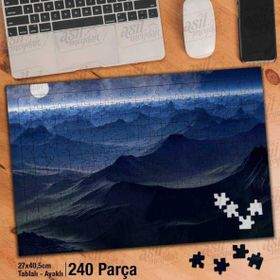 Asil Hobi Gökyüzü-Ay-Dağlar-Sis-Bulut-Doğa Yapboz-Ayak Destekli Çerçeveli 240 Parça Puzzle