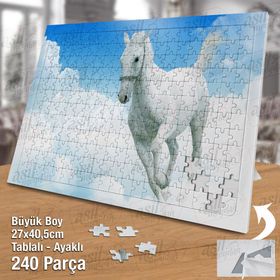 Asil Hobi Gökyüzü-Bulutlar-Beyaz At-Hayvan Yapboz-Ayak Destekli Çerçeveli 240 Parça Puzzle