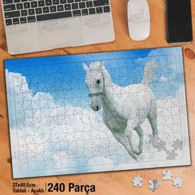 Asil Hobi Gökyüzü-Bulutlar-Beyaz At-Hayvan Yapboz-Ayak Destekli Çerçeveli 240 Parça Puzzle