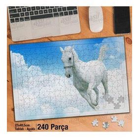 Asil Hobi Gökyüzü-Bulutlar-Beyaz At-Hayvan Yapboz-Ayak Destekli Çerçeveli 240 Parça Puzzle