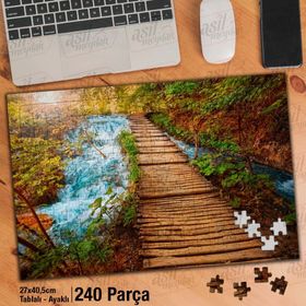 Asil Hobi Göl-Tahta Köprü-Manzara-Doğa Yapboz-Ayak Destekli Çerçeveli 240 Parça Puzzle
