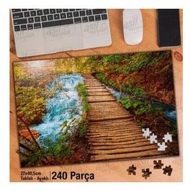 Asil Hobi Göl-Tahta Köprü-Manzara-Doğa Yapboz-Ayak Destekli Çerçeveli 240 Parça Puzzle