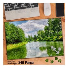 Asil Hobi Göl-Yeşil Ağaçlar-Doğa-Manzara-Tabiat Yapboz-Ayak Destekli 240 Parça Puzzle