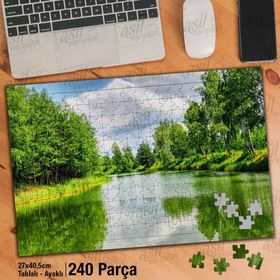 Asil Hobi Göl-Yeşil Ağaçlar-Doğa-Manzara-Tabiat Yapboz-Ayak Destekli 240 Parça Puzzle