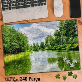 Asil Hobi Göl-Yeşil Ağaçlar-Doğa-Manzara-Tabiat Yapboz-Ayak Destekli 240 Parça Puzzle