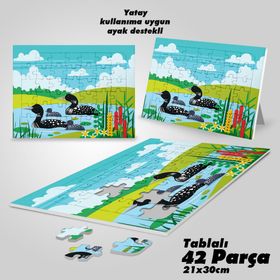 Asil Hobi Gölde Loon Kuş Ailesi-Çocuklar İçin Eğitici Yapboz-Ayak Destekli 42 Parça Puzzle