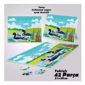 Asil Hobi Gölde Loon Kuş Ailesi-Çocuklar İçin Eğitici Yapboz-Ayak Destekli 42 Parça Puzzle
