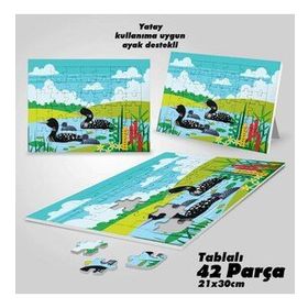 Asil Hobi Gölde Loon Kuş Ailesi-Çocuklar İçin Eğitici Yapboz-Ayak Destekli 42 Parça Puzzle