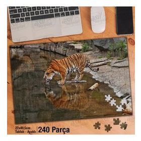 Asil Hobi Gölde Su İçen Kaplan-Yansıma-Hayvan Yapboz-Ayak Destekli Çerçeveli 240 Parça Puzzle