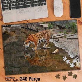 Asil Hobi Gölde Su İçen Kaplan-Yansıma-Hayvan Yapboz-Ayak Destekli Çerçeveli 240 Parça Puzzle