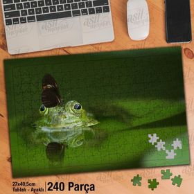 Asil Hobi Göldeki Mutlu Kurbağa-Kelebek-Doğa Yapboz-Ayak Destekli Çerçeveli 240 Parça Puzzle