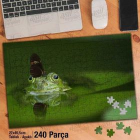 Asil Hobi Göldeki Mutlu Kurbağa-Kelebek-Doğa Yapboz-Ayak Destekli Çerçeveli 240 Parça Puzzle