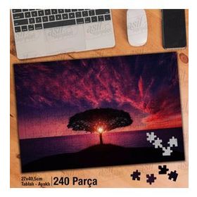 Asil Hobi Görkemli Manzara-Ağaç-Kızıl Günbatımı Yapboz-Ayak Destekli Çerçeveli 240 Parça Puzzle