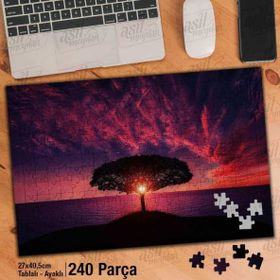 Asil Hobi Görkemli Manzara-Ağaç-Kızıl Günbatımı Yapboz-Ayak Destekli Çerçeveli 240 Parça Puzzle