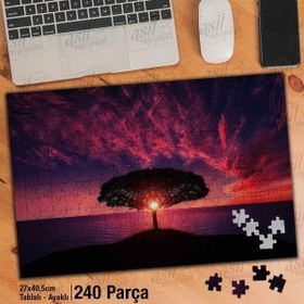 Asil Hobi Görkemli Manzara-Ağaç-Kızıl Günbatımı Yapboz-Ayak Destekli Çerçeveli 240 Parça Puzzle