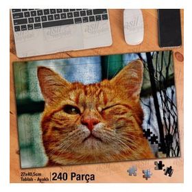 Asil Hobi Göz Kırpan Turuncu Kedi-Evcil Hayvanlar Yapboz-Ayak Destekli Çerçeveli 240 Parça Puzzle