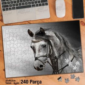 Asil Hobi Gri At-Vahşi Hayvan-Doğa-Tabiat Yapboz-Ayak Destekli Çerçeveli 240 Parça Puzzle