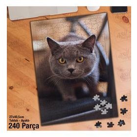Asil Hobi Gri-Kahverengi Gözlü Sevimli Kedi Yapboz-Ayak Destekli 240 Parça Puzzle