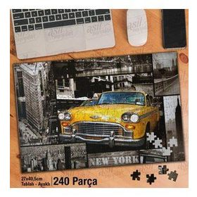 Asil Hobi Gri New York Şehir Kolajı-Sarı Araba Yapboz-Ayak Destekli Çerçeveli 240 Parça Puzzle