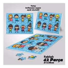 Asil Hobi Gülümseyen Mutlu Çocuklar Yapboz-Ayak Destekli Çerçeveli 42 Parça Puzzle